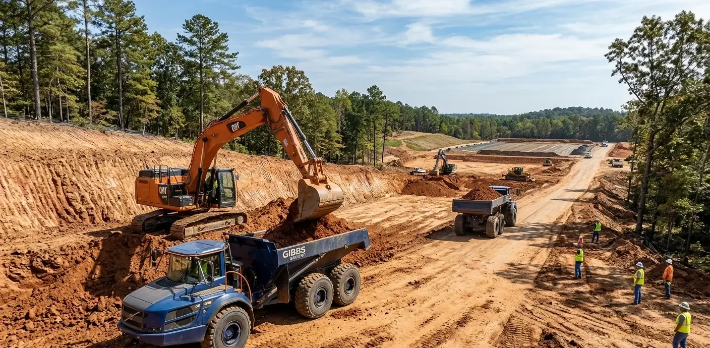 Dump truck hauling dirt from construction site in Northwest Georgia
