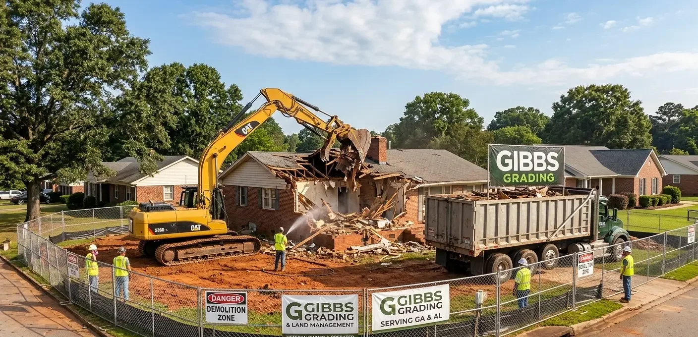 Excavator performing home demolition in Polk County Georgia